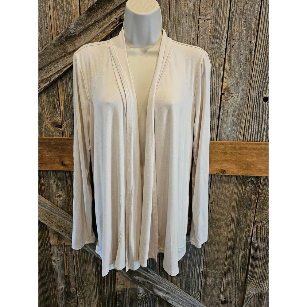 Logo lori goldstein cream colored open cardigan w/ pockets size L